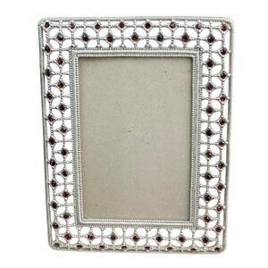 Silver Diamond Lattice Picture Frame 4x6 Red Rhinestone Open Metalwork Trellis